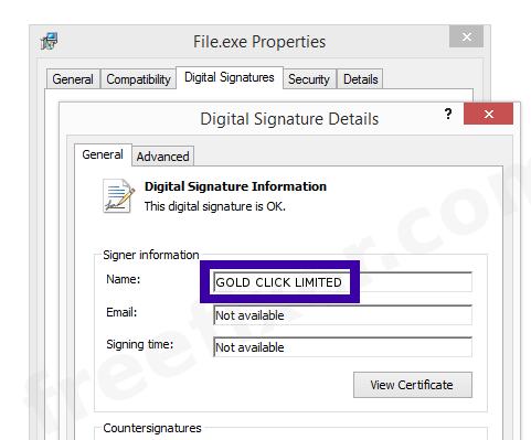 Screenshot of the GOLD CLICK LIMITED certificate